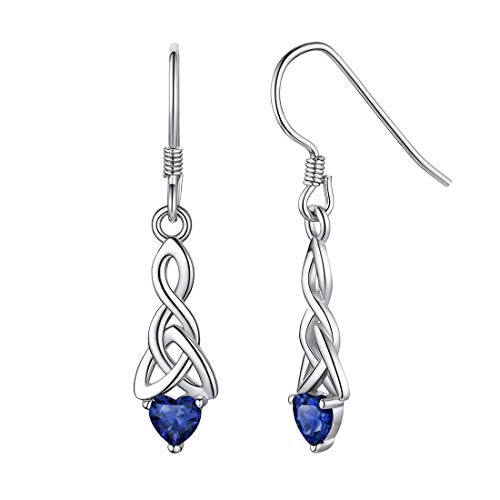 ChicSilver 925 Sterling Silver Dangle Drop Earrings for Women Dark Blue Gem Stone Sapphire Heart Celtic Knot Earrings September Birthstone Jewelry
