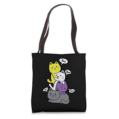 Nonbinary They Their Them Meow Cute Non-Binary Flag Kawaii Tote Bag