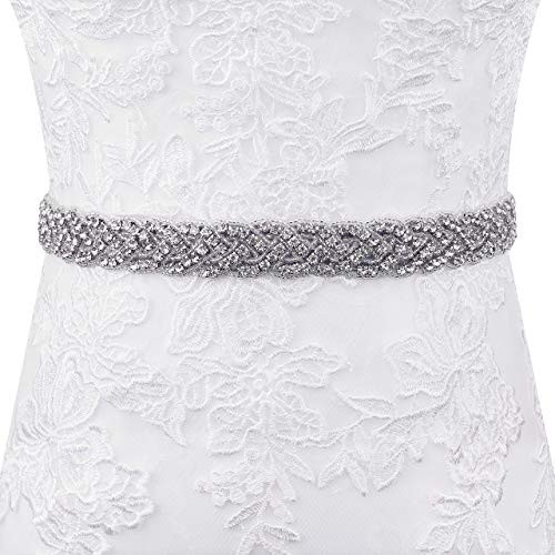 Lovful Womens Crystal Bridal Belt-Rhinestone Wedding Drss Sash Belt-Bridesmaid Dress Belt With Ribbons-Blue