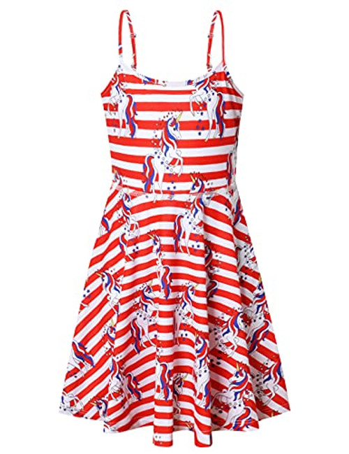 Jxstar 4th July Dresses for Girls Kids American Flag Unicorn Party Dress- Size 6 7