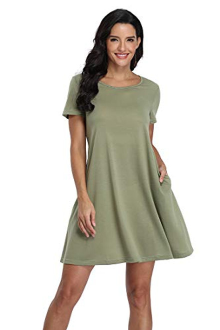 sophiashopping Women's Casual Summer Dress with Pockets Short Sleeve Swing Beach Loose T Shirt Dress Knee Length- M