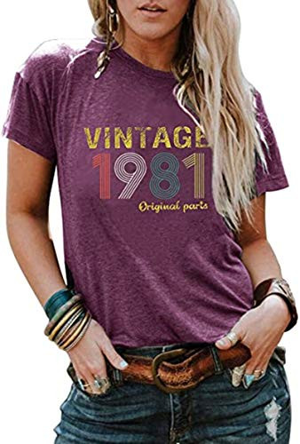 40th Birthday Gift T-Shirt Retro Birthday Shirt Vintage 1980 Original Parts Shirt -Red 1- M-