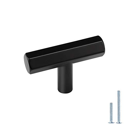 LONTAN Cabinet Knobs Matte Black Kitchen Cabinet Knobs - Modern Black Cabinet Knobs Stainless Steel T Bar Knobs for Bathroom- Single Hole- Pack of 10