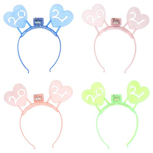 PRETYZOOM 4pcs 2021 New Year Headbands LED Light up Hair Hoops Luminous Glowing Head Bopper Hairband for Christmas New Year Eve Party Favors