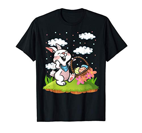 Very Cute Smiling Easter Bunny Holding Easter Egg Basket T-Shirt