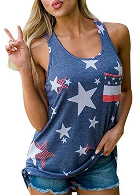 4th of July USA American Flag Women Tank Tops Independence Day Patriotic Vintage Racerback Vest Sleeveless Shirts -Blue- Medium- 4th of July USA American Flag Women Tank Tops Independence Day Patriotic Vintage Racerback Vest Sleeveless Shirts -Blue- Medium-