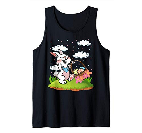 Very Cute Smiling Easter Bunny Holding Easter Egg Basket Tank Top