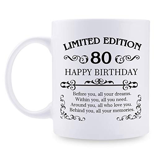 80th Birthday Gifts for Women Men - 11 oz Coffee Mug - 80 Year Old Present Ideas for Mom- Dad- Wife- Husband- Son- Daughter- Friend- Colleague- Coworker -80th Birthday Gift-