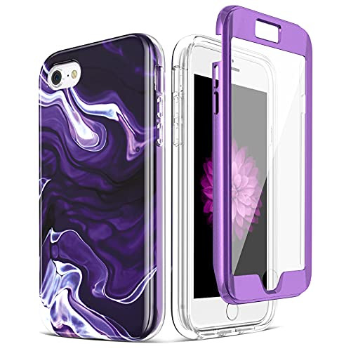 Caka iPhone 7 Case- iPhone 7 8 SE 2020 Marble Case with Built-in Screen Protector Protective Shockproof for Girls Women Anti Scratch Case for iPhone 7 8 SE 2020 -4.7 inches- -White Purple-