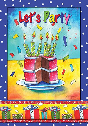 Toland Home Garden Let's Party 28 x 40 Inch Decorative Birthday Gift Cake Candle Confetti House Flag
