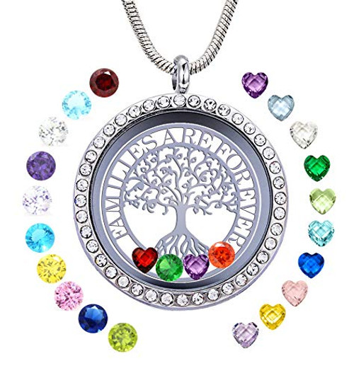 GOKING Family Tree Life Floating Locket- Familes are Forever Necklace with 24Pcs Birthstones- DIY Charm Living Memory tainless Steel Pendant for Mom Mother in Low Grandma Nana Aunt Niece GOKING Family Tree Life Floating Locket- Familes are Forever Necklace with 24Pcs Birthstones- DIY Charm Living Memory tainless Steel Pendant for Mom Mother in Low Grandma Nana Aunt Niece