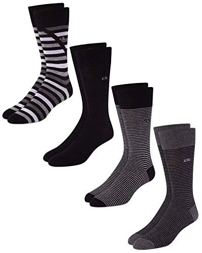 Calvin Klein Men's 4 Pack Striped Crew Socks- Size Shoe Size- 7-12- Black