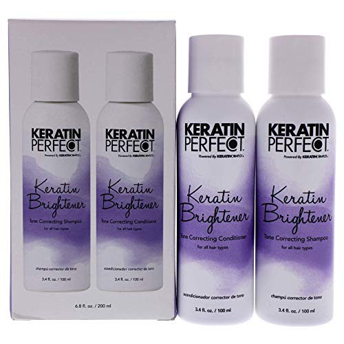 Keratin Perfect Brightener Travel Duo - Shampoo  and  Conditioner- All Hair Types - Nourishes  and  Protects - Prolongs Keratin Treatment - No Added Sulfates/Sodium Chloride - 3.4 oz each Shampoo/Conditioner