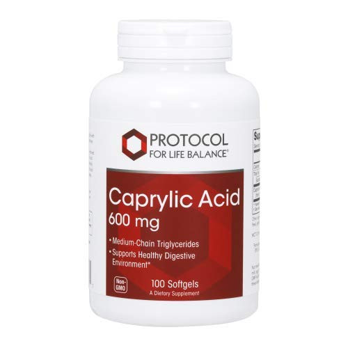 Protocol For Life Balance - Caprylic Acid 600 MG - Supports Healthy Digestive Environment- Medium Chain Triglycerides Fatty Acid -MCT-- Digestion- Gastrointestinal Health - 100 Softgels