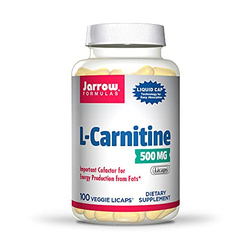 Jarrow Formulas L-Carnitine 500 mg - 100 Veggie Licaps - Important Cofactor for Energy Production -ATP- from Fats - Vegan - Up to 100 Servings