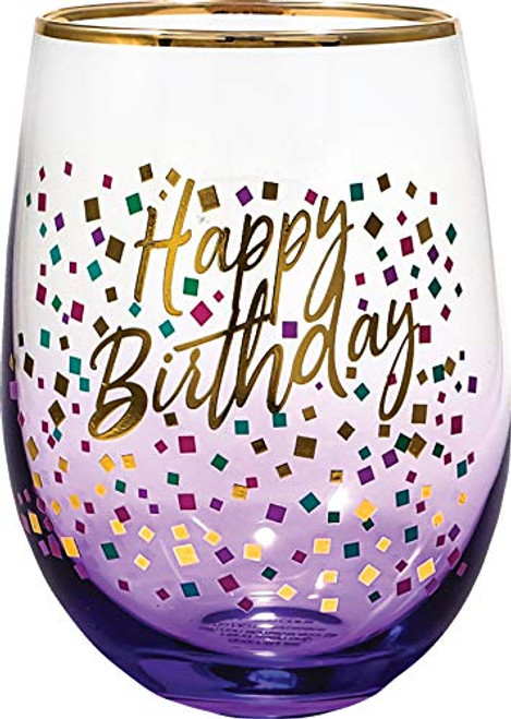 Spoontiques Happy Birthday Stemless Glass- 20 ounces- Purple