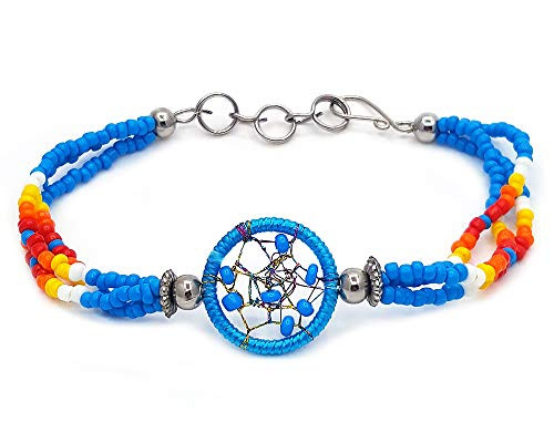 Mia Jewel Shop Handmade Native American Style Tribal Dream Catcher Beaded Multi Strand Bracelet -Turquoise-