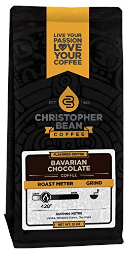 Christopher Bean Coffee Decaffeinated Whole Bean Flavored Coffee, Bavarian Chocolate Cake, 12 Ounce