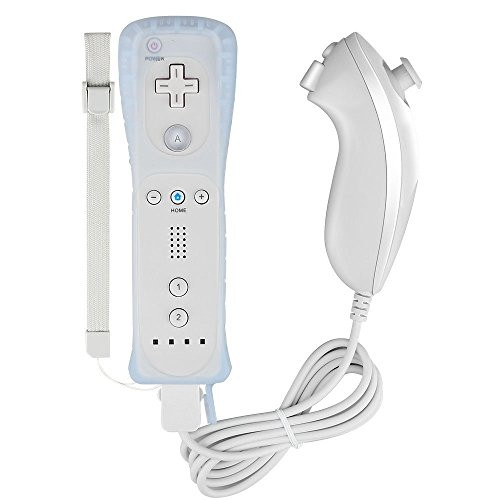 Remote Controller for Wii Nintendo-Yudeg Wii Remote and Nunchuck Controllers with Silicon Case for Wii and Wii U?not Motion Plus? -White- -Renewed-