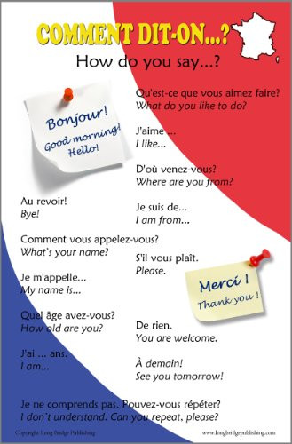 Long Bridge Publishing ESL Language School Poster - Common Greeting -Bilingual French-English-- Wall Chart for Classroom Decor