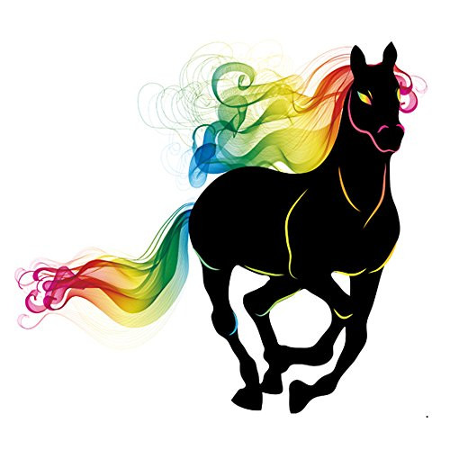 Winhappyhome Kids Wall Stickers Rainbow Black Horse Art Sticker for Bedroom Living Room Door Nursery Background Removable Decor Decals