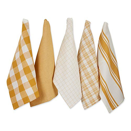 DII Everyday Kitchen Collection Assorted Dishtowel Set- 18x28- Honey Gold 5 Piece