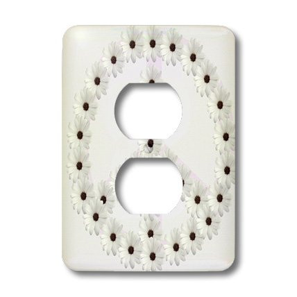3dRose lsp_40180_6 Peace Sign-Inspirational Art-Flowers 2 Plug Outlet Cover White