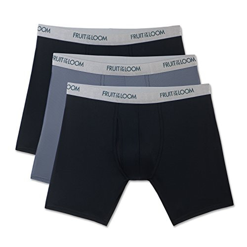 Fruit of the Loom Men's 3-Pack Everlight Boxer Briefs- Black/Gray- 2X-Large