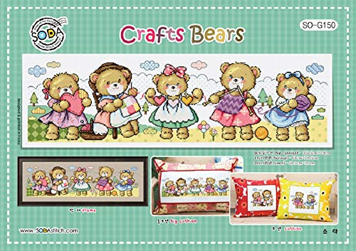 SO-G150 Crafts Bears- SODA Cross Stitch Pattern Leaflet- Authentic Korean Cross Stitch Design- Cross Stitch Pattern Chart- Color Printed on Coated Paper
