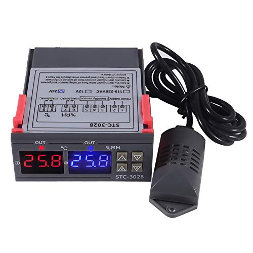 AITRIP STC-3028 DC 24V 10A Digital Temperature Controller Dual Display Thermostat Thermoregulator Heating Cooling Switch Digital Hygrometer with SHT20 Probe -DC 24V-