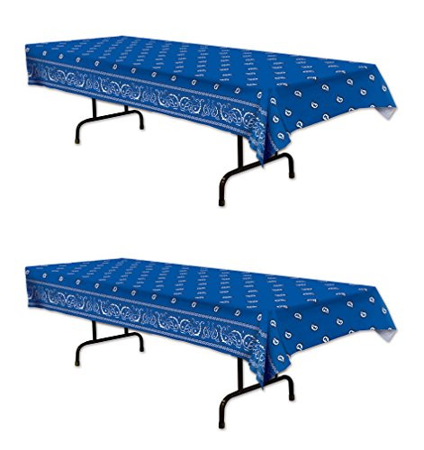 Beistle S59855BAZ2, 2 Piece Bandana Tablecovers, 54'' x 108'' (Blue/White)
