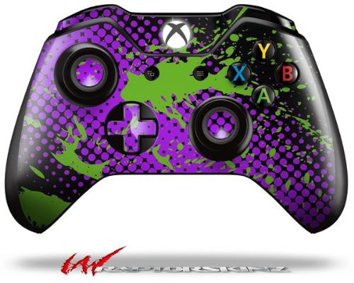 Halftone Splatter Green Purple - Decal Style Skin fits Microsoft XBOX One Wireless Controller -CONTROLLER NOT INCLUDED-