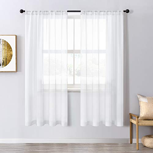 CUTEWIND White Sheer Curtains Rod Pocket 72 inch Length Large Window Voile Curtains for Living Room Basement Transparent Drapes Window Treatment- 37 x 72 Inch- Set of 2 Panels
