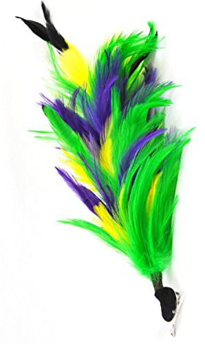 Bendable Feathered Hair Clip Feather Fascinator - Multi Functional - Mardi Gras - Purple Green Gold
