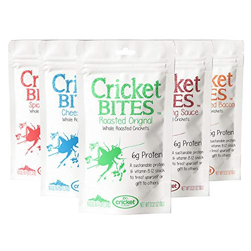 Cricket Bites- 5-Pack of Assorted Flavored Edible Insects -Made in Portland- Oregon- by Cricket Flours