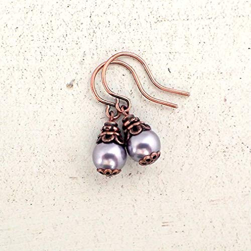 Mauve Purple and Copper Colored Swarovski Crystal Simulated Pearl Earrings Mauve Purple and Copper Colored Swarovski Crystal Simulated Pearl Earrings