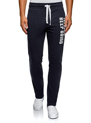 oodji Ultra Men's Jersey Trousers with Drawstrings- Blue- US 34 / L