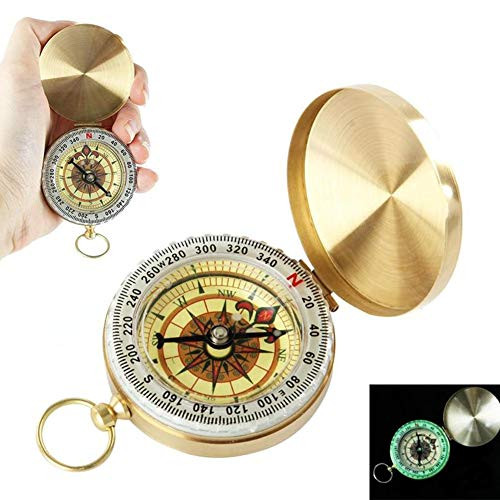 BALANSOHO Pocket Compass Antique Brass Compasses Luminous Survival Compass for Outdoor Sports Hiking Hunting Camping
