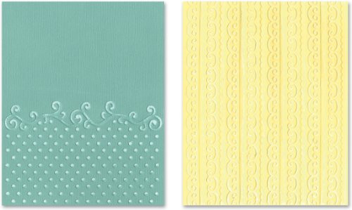 Sizzix 656980 Textured Impressions Embossing Folders, Flourish, Dots & Ribbon Set by Rachael Bright, 2-Pack, Multicolor