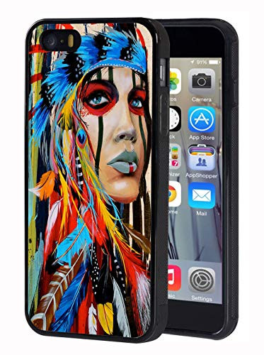 iPhone SE Case- iPhone 5S Case- iPhone 5 Case- Slim Anti-Scratch TPU Rubber Protective Case Cover for iPhone SE/iPhone 5S/iPhone 5 - Native American Indian Woman