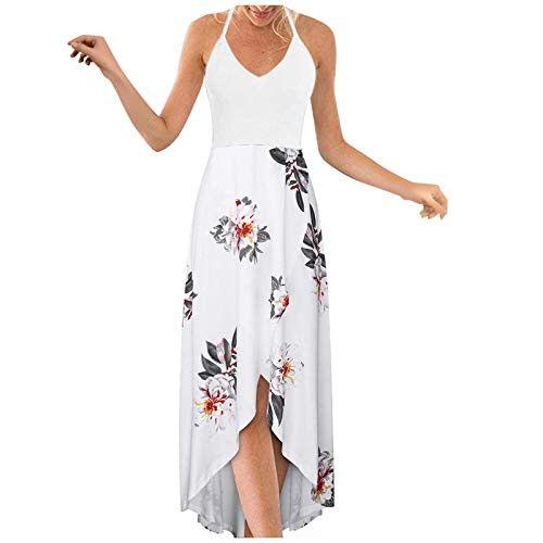 Dress for Women Elegant-Women's Casual Summer Floral Boho Dress Sleeveless Long Maxi Dress Beach Sundress Party Dress White