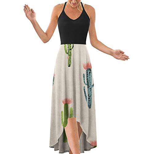 Summer Dresses for Women- Women V Neck Sleeveless Strap Open Back Casual Summer Midi Dresses Sundresses Asymmetrical Patchwork Floral Maxi Dresses Flowy Dress for Women Long White