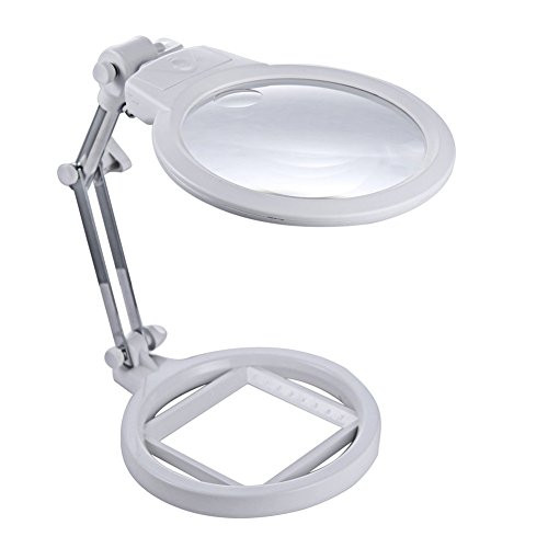 PROW White LED Illuminated Folding Design Magnifier 2.5X 5X Optical Acrylic Lens Desktop Magnifying Glass Loupe for Reading- Inspection Repair Needlework Hobby and Craft