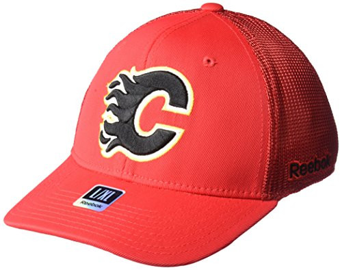 NHL Calgary Flames Men's SP17 Trucker Structured Flex Cap- Red- Small/Medium