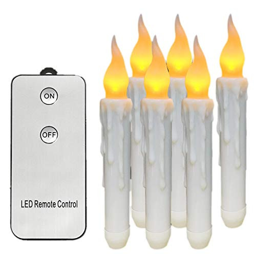 BWWNBY LED Batteries Operated Taper Candles with Remote- Flickering Light Flameless Taper Window Candles- Set of 6 Fake Candles for Halloween- Church- Party