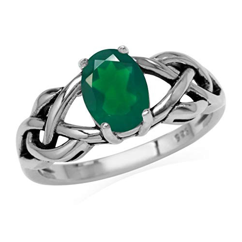 Silvershake 1.12ct. Natural Emerald Green Agate 925 Sterling Silver Celtic Knot Solitaire Ring Size 8.5 Silvershake 1.12ct. Natural Emerald Green Agate 925 Sterling Silver Celtic Knot Solitaire Ring Size 8.5