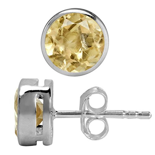 Silvershake 1.52ct. 6mm Natural Round Shape Citrine White Gold Plated 925 Sterling Silver Stud Earrings