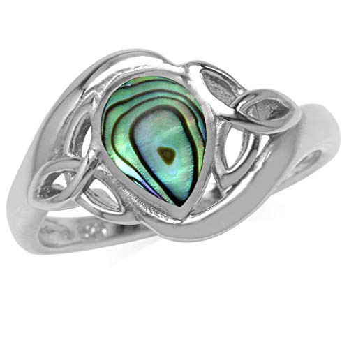 Silvershake Pear Shape Abalone Paua Shell Inlay White Gold Plated 925 Sterling Silver Triquetra Celtic Knot Ring Size 10 Silvershake Pear Shape Abalone Paua Shell Inlay White Gold Plated 925 Sterling Silver Triquetra Celtic Knot Ring Size 10