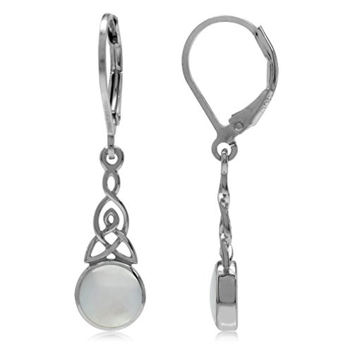 Silvershake White Mother of Pearl White Gold Plated 925 Sterling Silver Triquetra Celtic Knot Leverback Earrings
