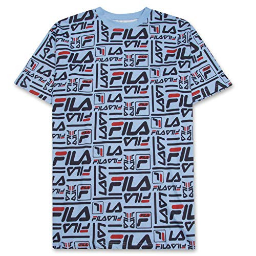 Fila Men Big and Tall Logo Crewneck T Shirt Men Short Sleeve Shirts Men Light Blue
